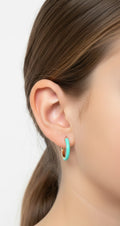Aros Plata de Ley 925 Chapados Oro Modelo Esmalte Verde Turquesa