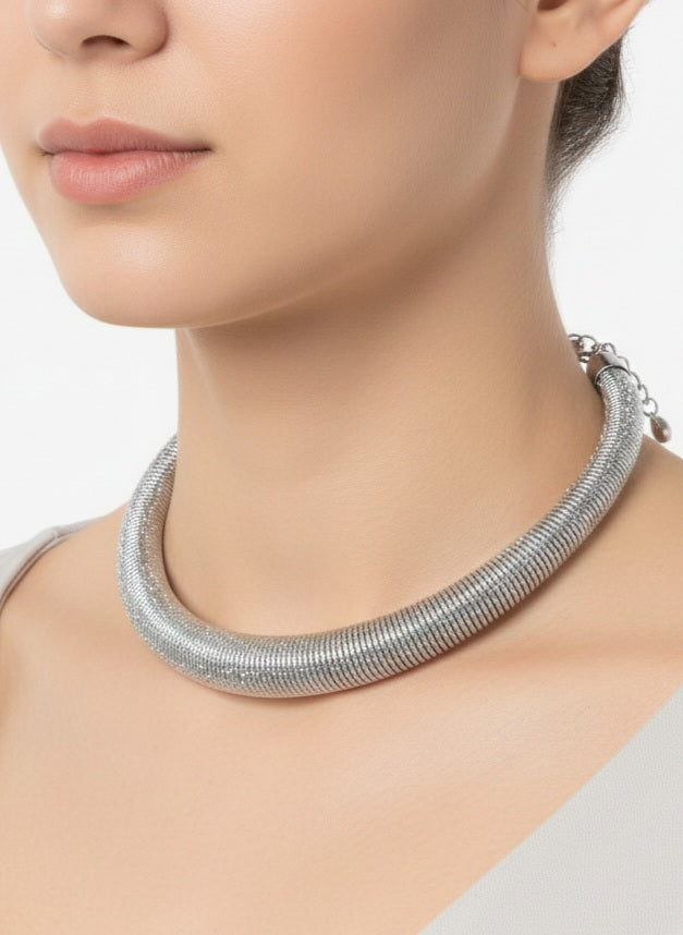 Collar Ancho de Bisuteria Plateado