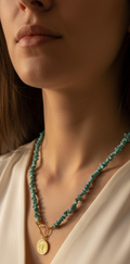 Collar Turquesas con Abalorios Dorados Modelo Ibiza